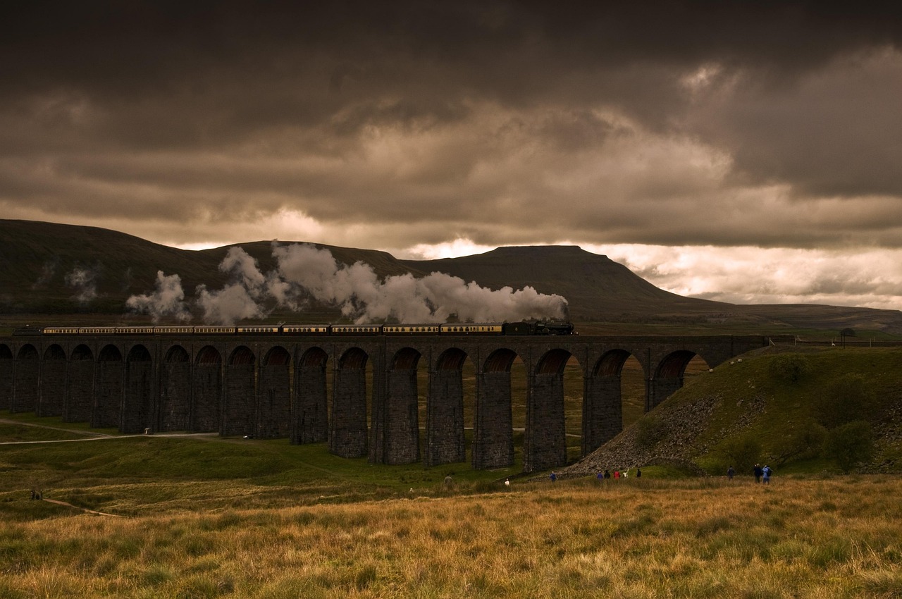 A train running over Ribblehead Viaduct